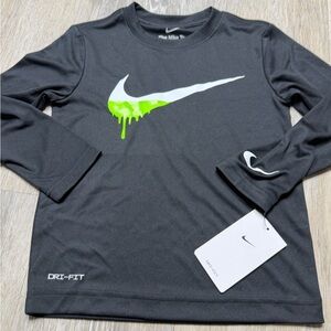 Nike Black Long-Sleeve Dri-FIT Top with Neon Green Drip Swoosh